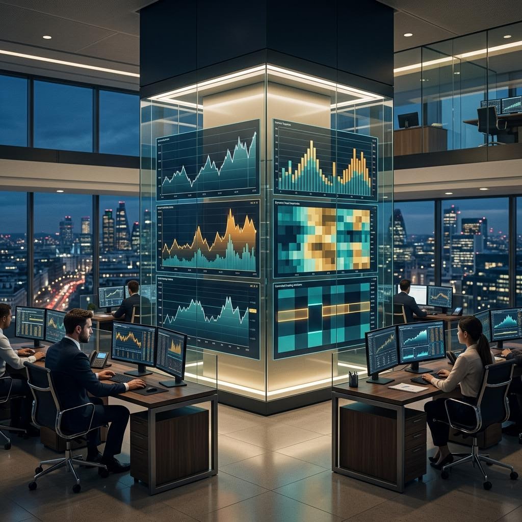 Trader comparing a world clock with an economic calendar beside a quiet trading desk
