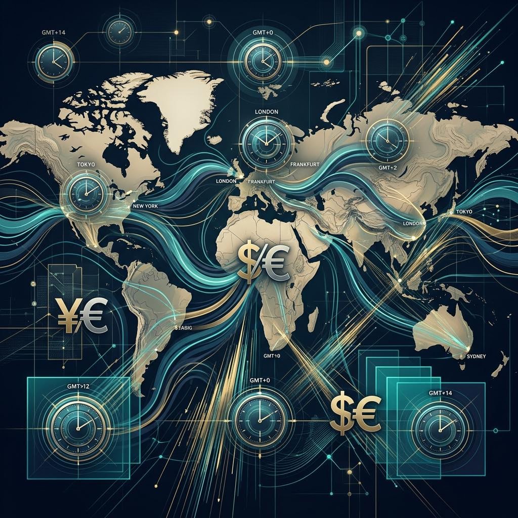 World clock table showing coordinated market session times
