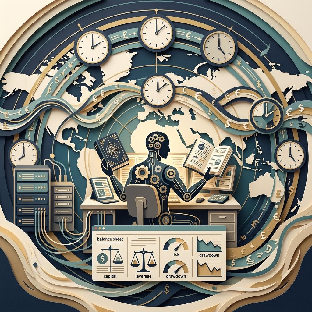 Global trader comparing time zones beside a market calendar