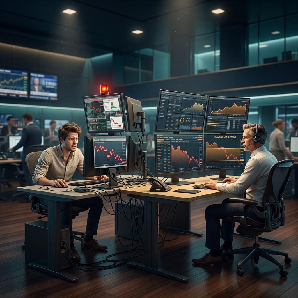Risk manager placing protective markers around several correlated market charts