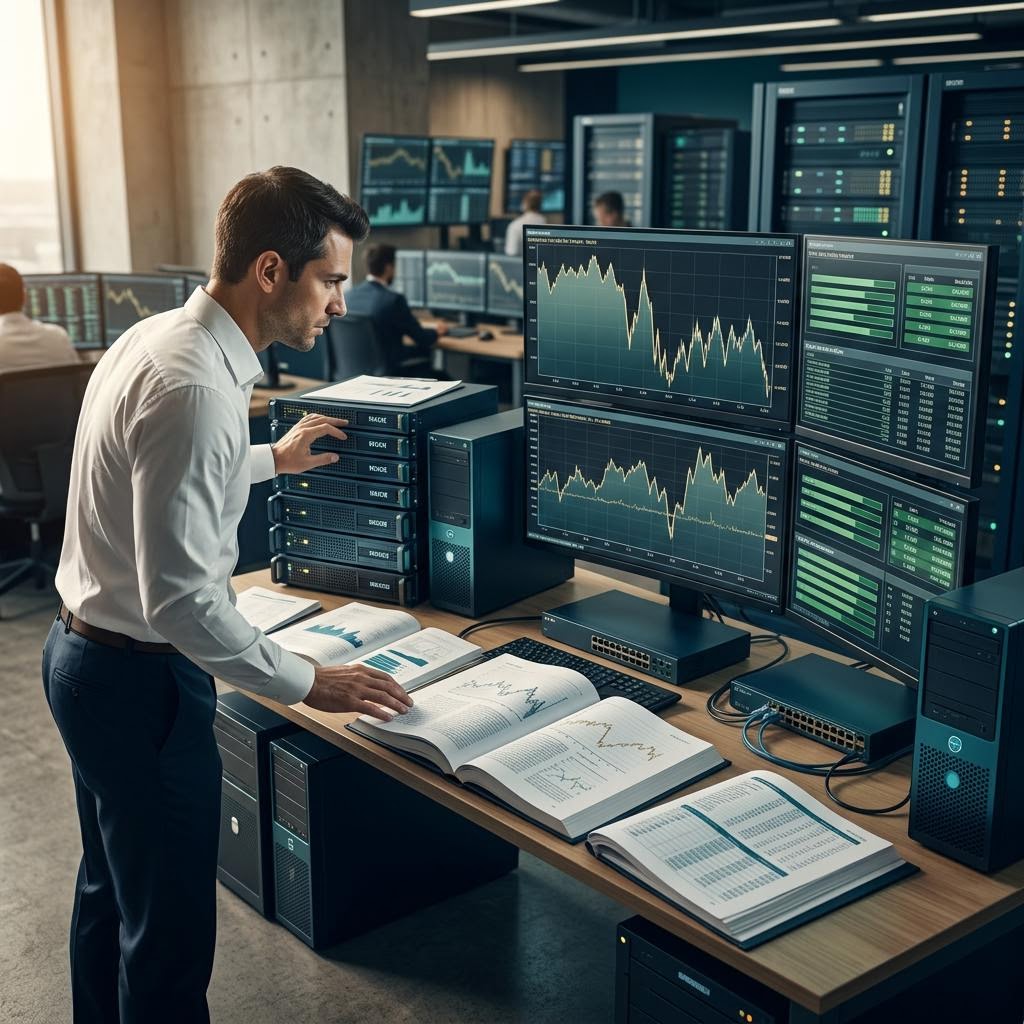 Secure laptop and authentication device on a clean trading desk